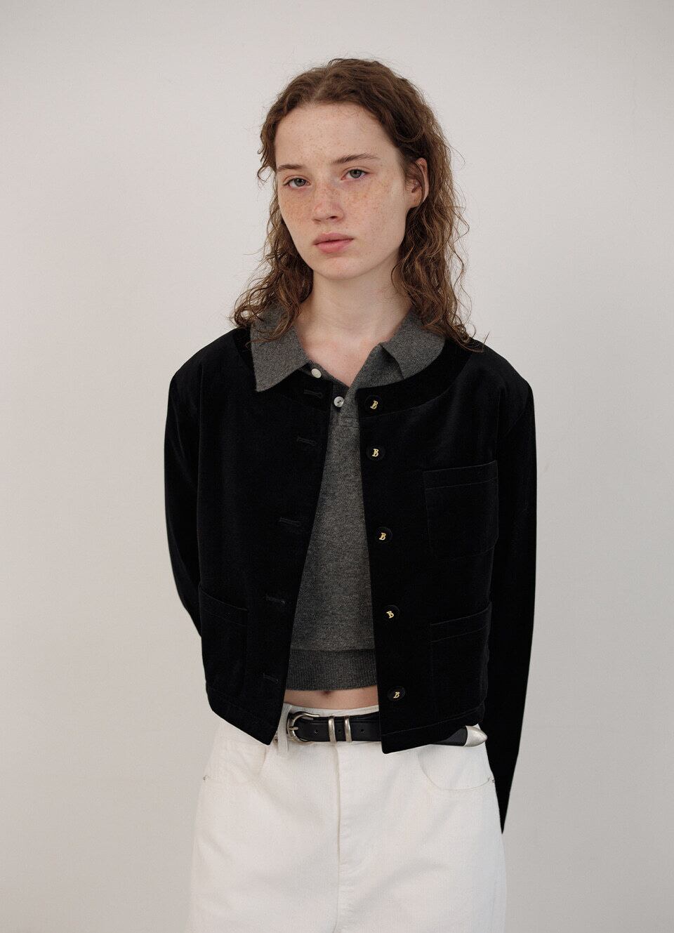 The Barnnet] Classy Velvet Collarless Jacket_Black 正規品 韓国