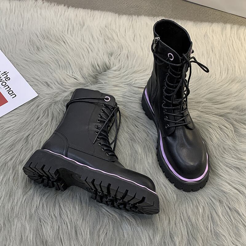 ブーツスプリングオータムサイドジッパー レース 靴 シューズ 春物 秋物 レースアップ フェイクシューズ47169146483