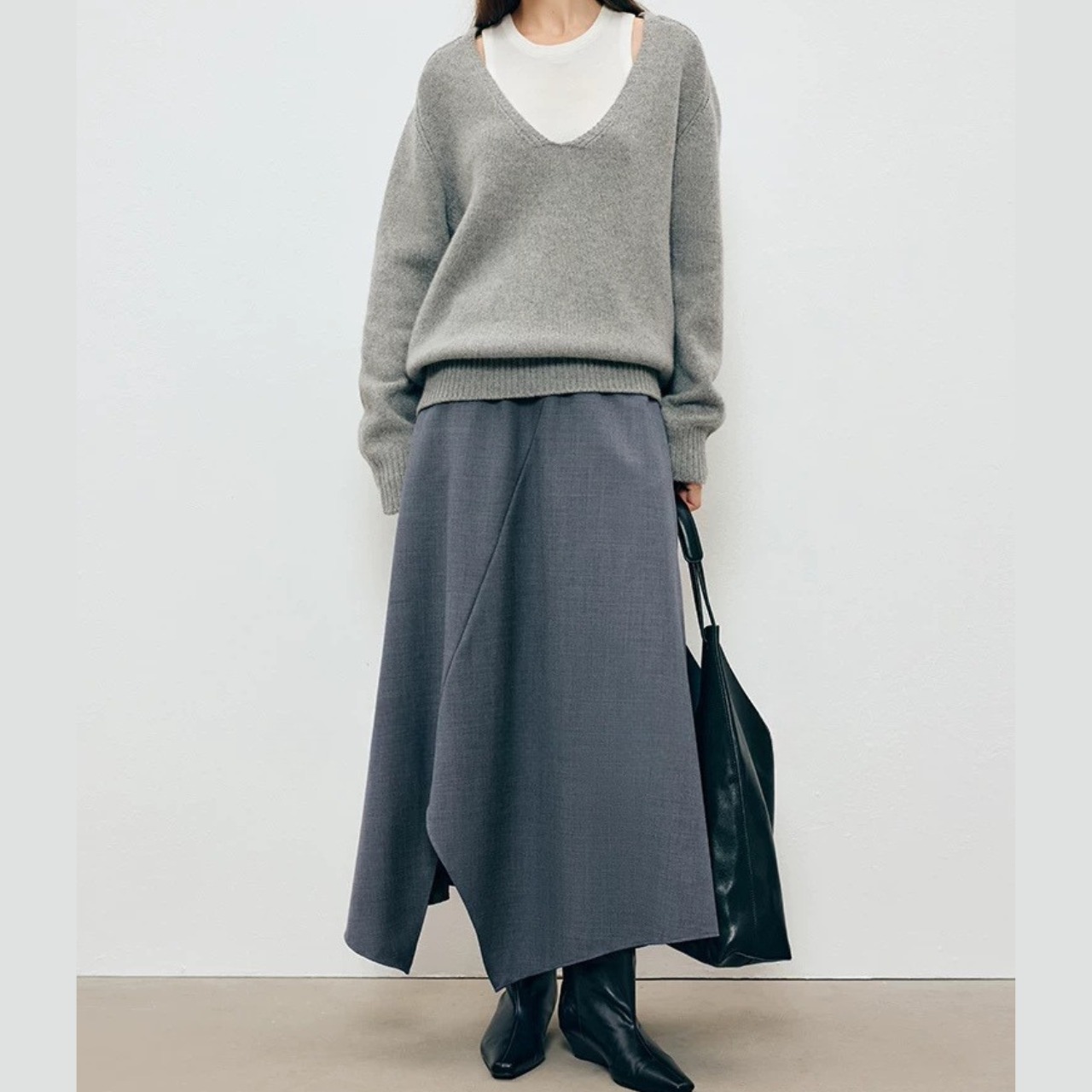 ウールブレンド アシンメトリー Aラインスカート 00320・画像7