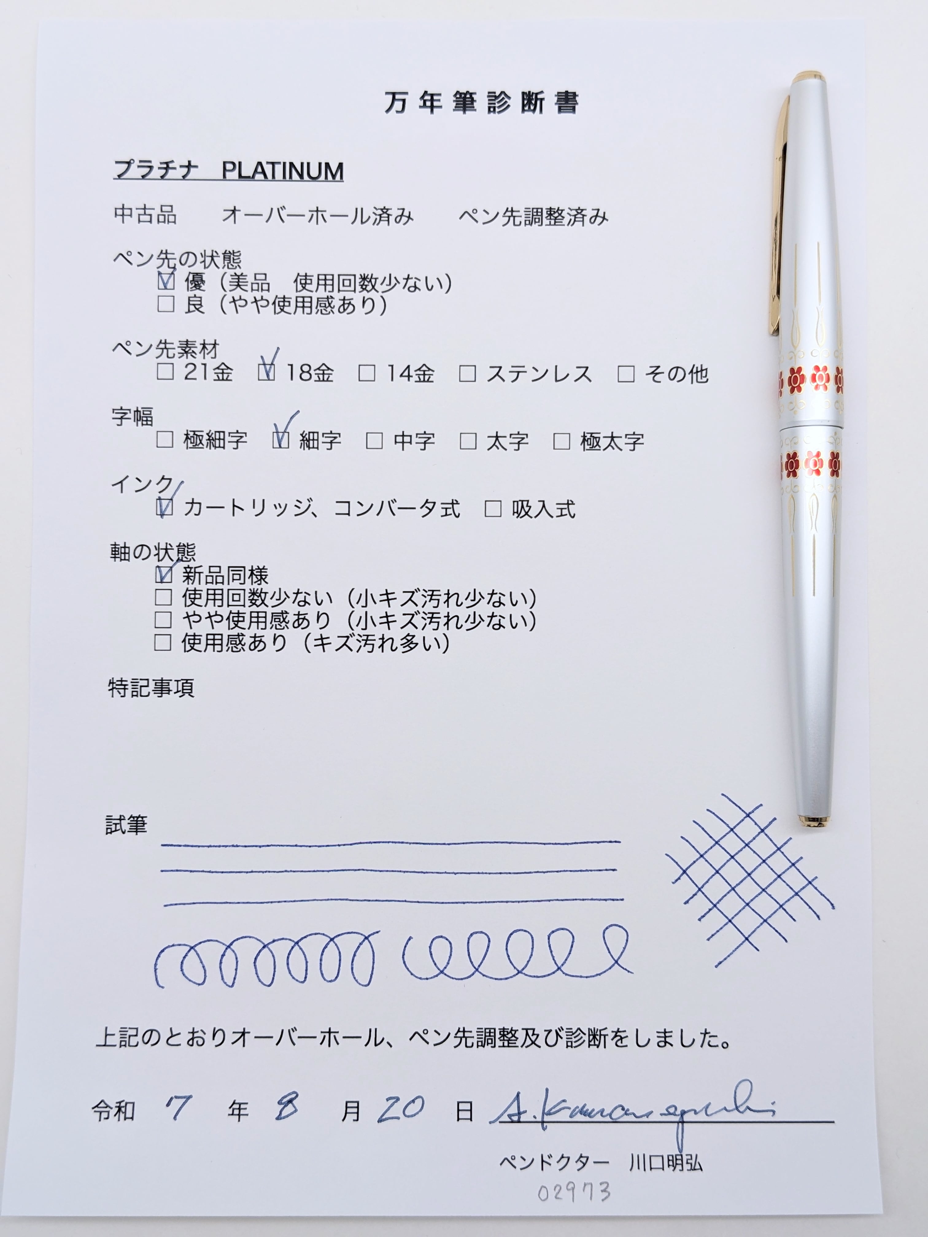 70s プラチナ PLATINUM （細字） 18K 02973 | 川口明弘の調整万年筆