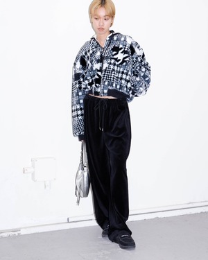 1980s geometric plaid cropped fleece jacket