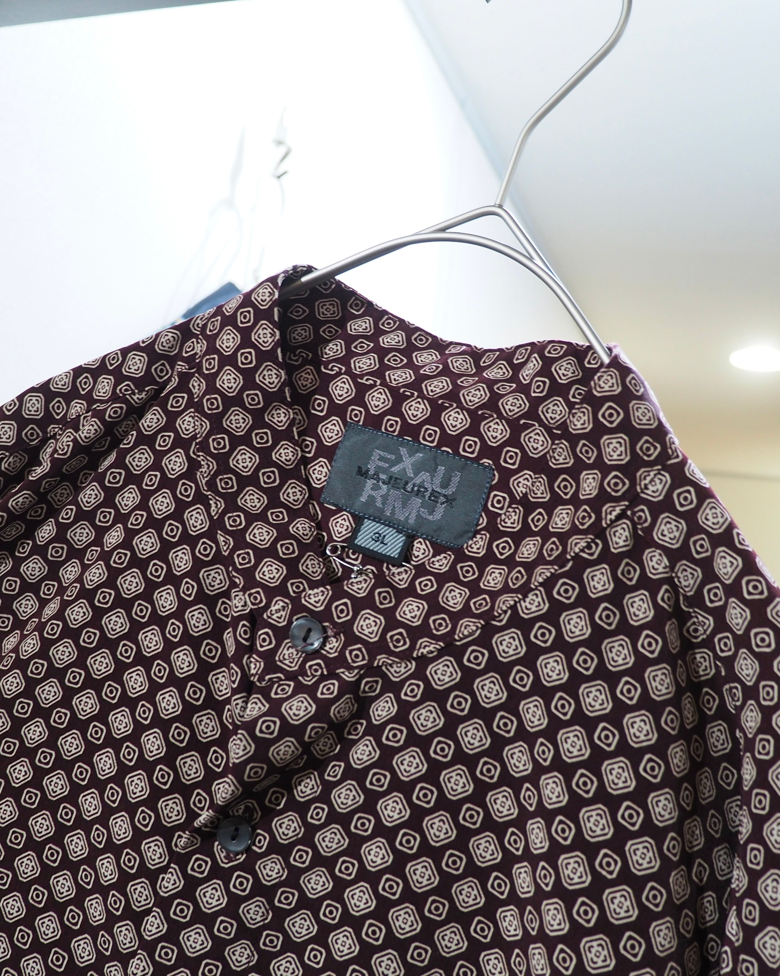 1990s Geometric Dot pattern vintage Drape loose Stand collar Shirt