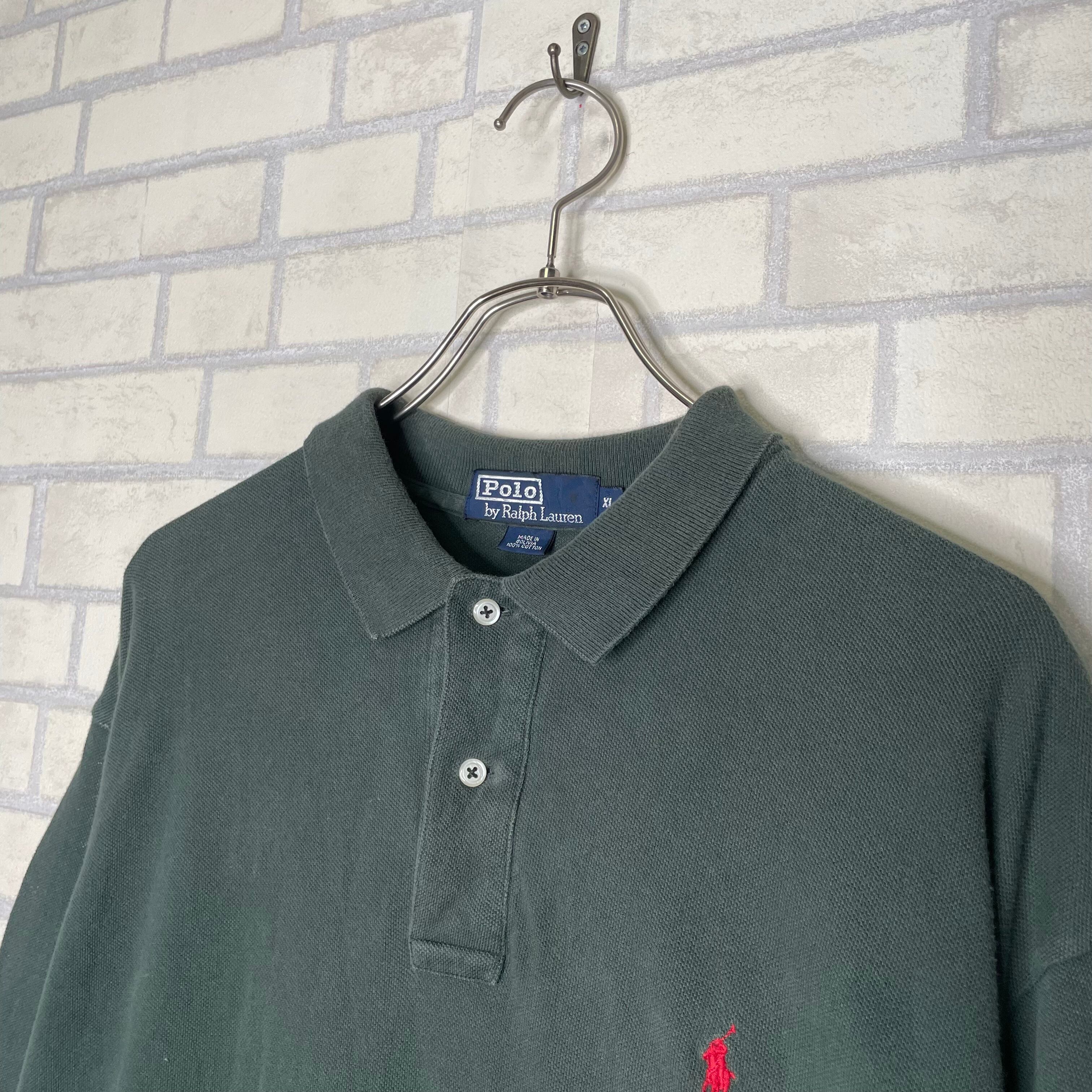 POLO RALPH LAUREN 長袖ポロシャツ XL 刺繍 グリーン コットン100 