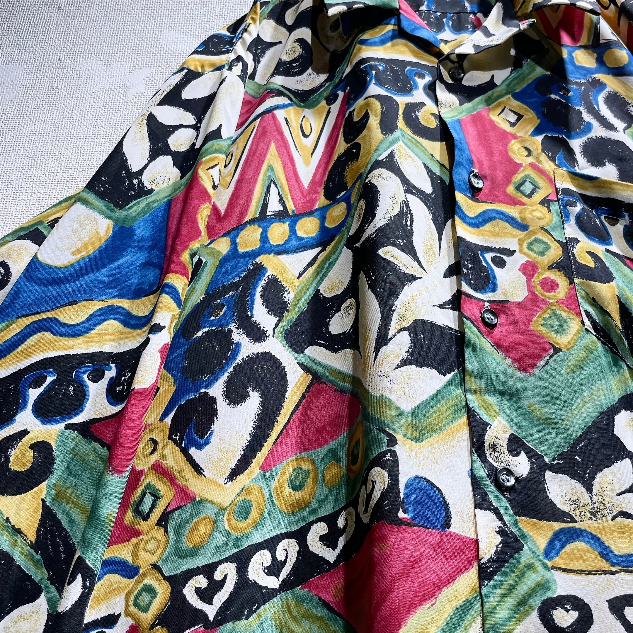 1990s Psychedelic art pattern Design vintage Drape loose Open collar shirt