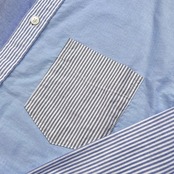 PAPAS PLUS パパス プラス BD 長袖 クレイジーパターン オックスフォード シャツ サイズ M /ブルー系×グレー系/メンズ/日本製