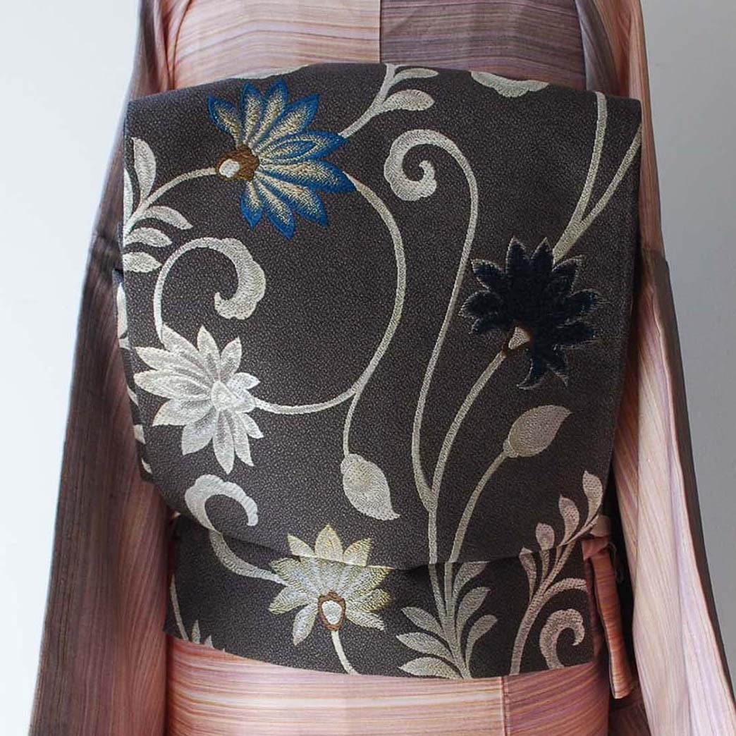 ふくろ帯】涅色 アラベスク文 モール織 ふくろ帯 | 大山キモノ・ちぇら