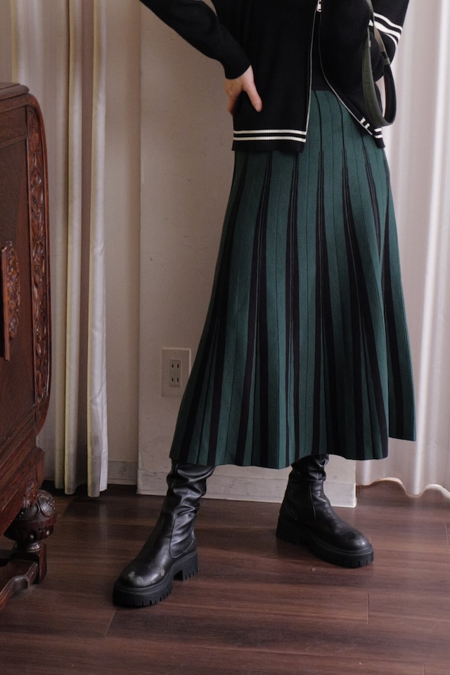 knit pleats skirt Green