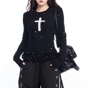 Cross paint dot pullover r0050