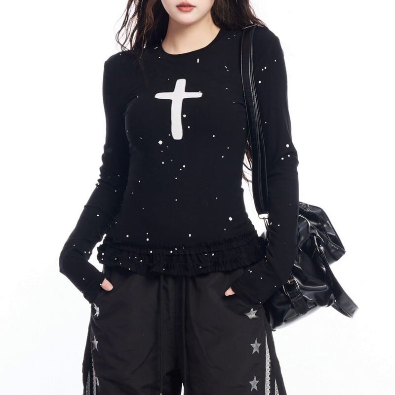 Cross paint dot pullover r0050
