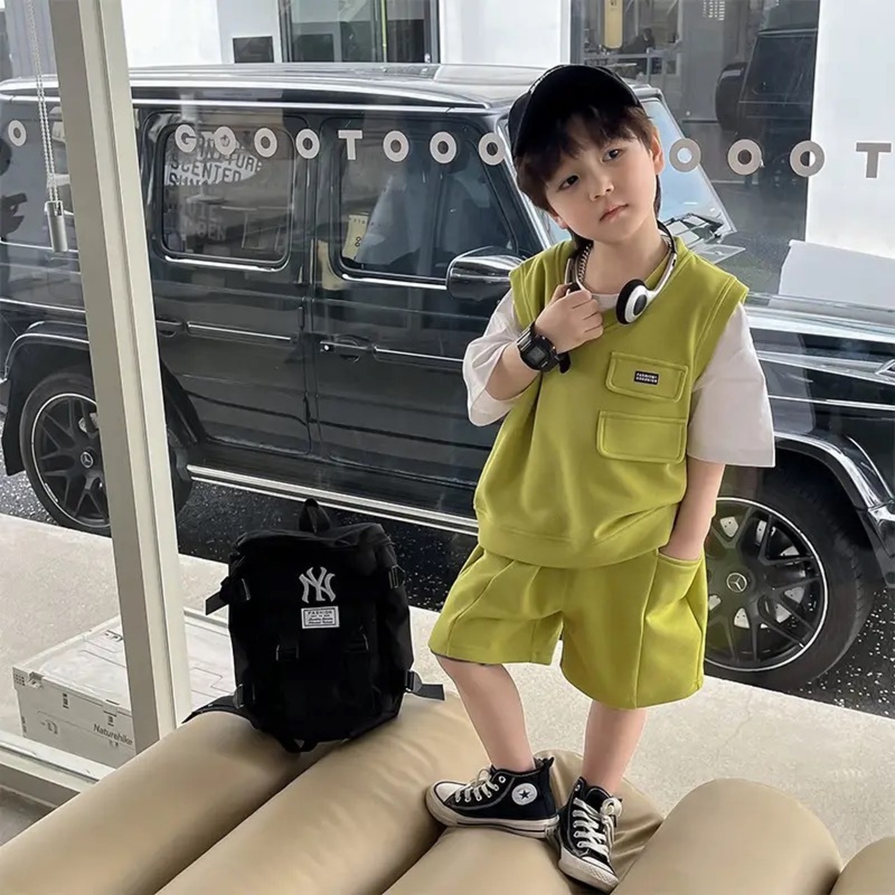 90-140 韓国子供服 セットアップ ベスト ショートパンツ 上下 