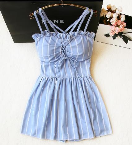 ストライプ フリル Aラインワンピース 水着 スイムウェア 体型カバー 水着