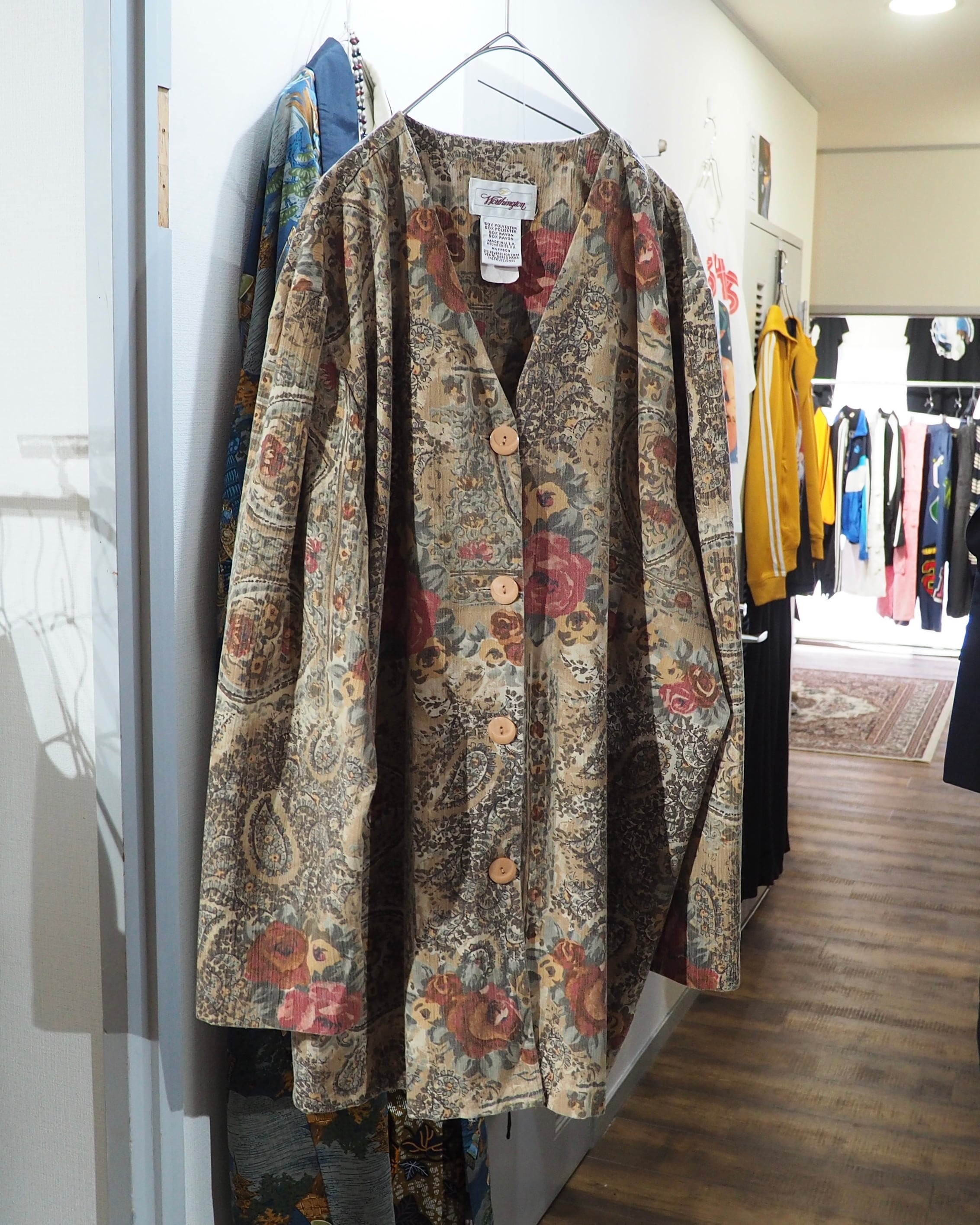 1980 - 90s " Made in USA " Beautiful Flower × paisley pattern vintage No collar jacket