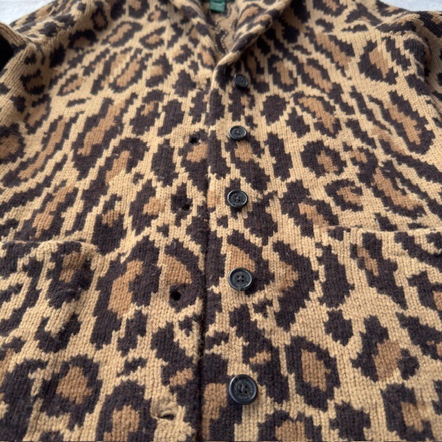 Ralph Lauren ラルフローレン ハンドニットカーディガン 90s レオパード柄 ラムズウール ブラウン ヴィンテージ古着 S〜M 画像3
