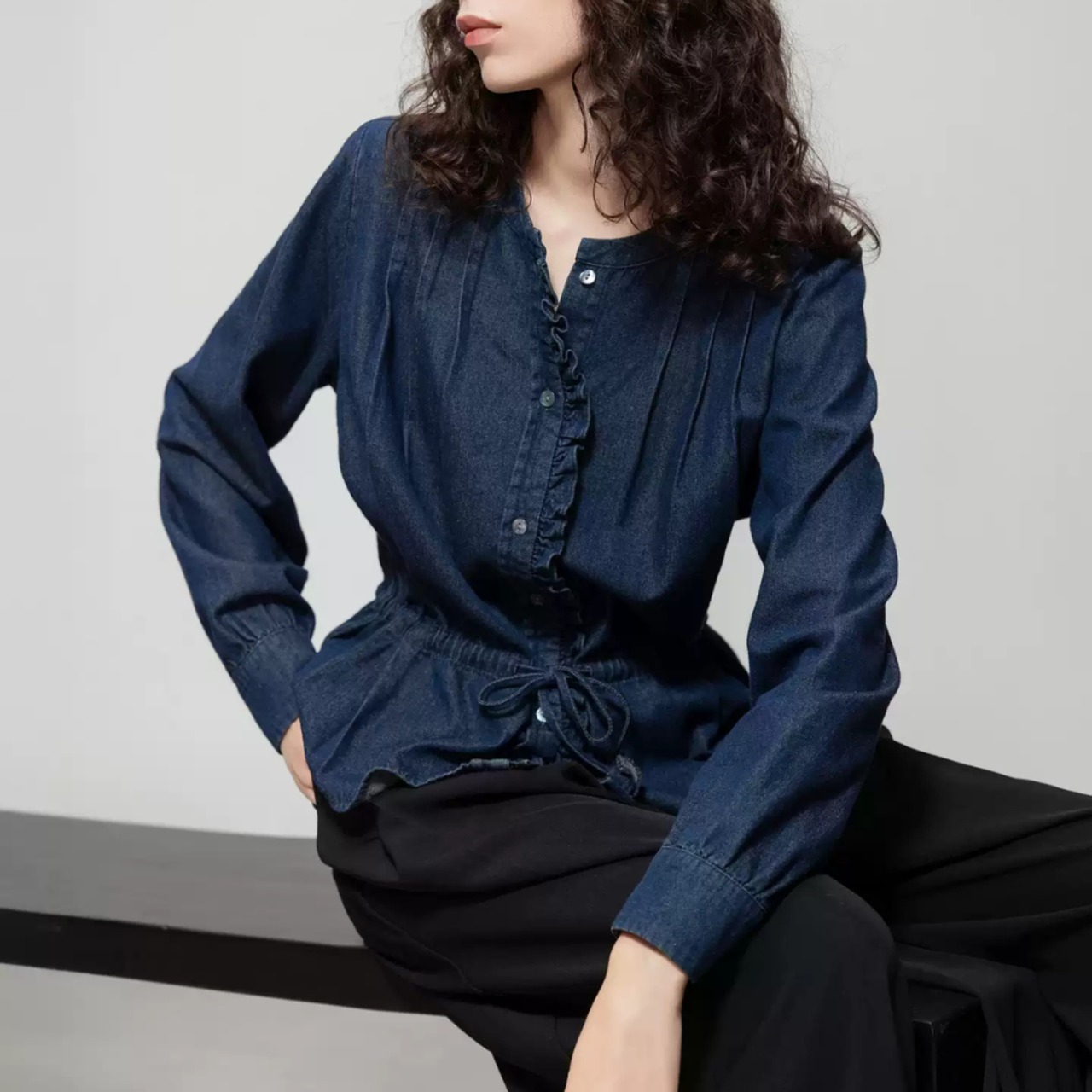 デニムドロスト ペプラムトップス 2color W01395