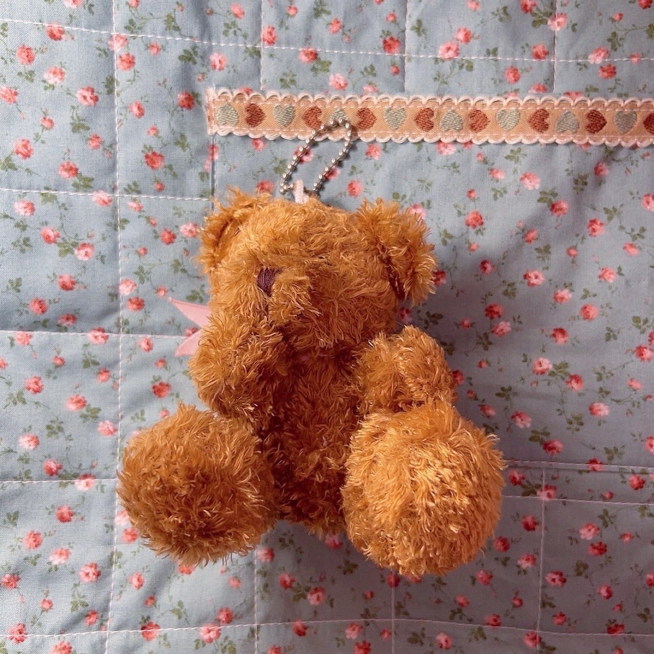 pink ribbon bear plush keychain