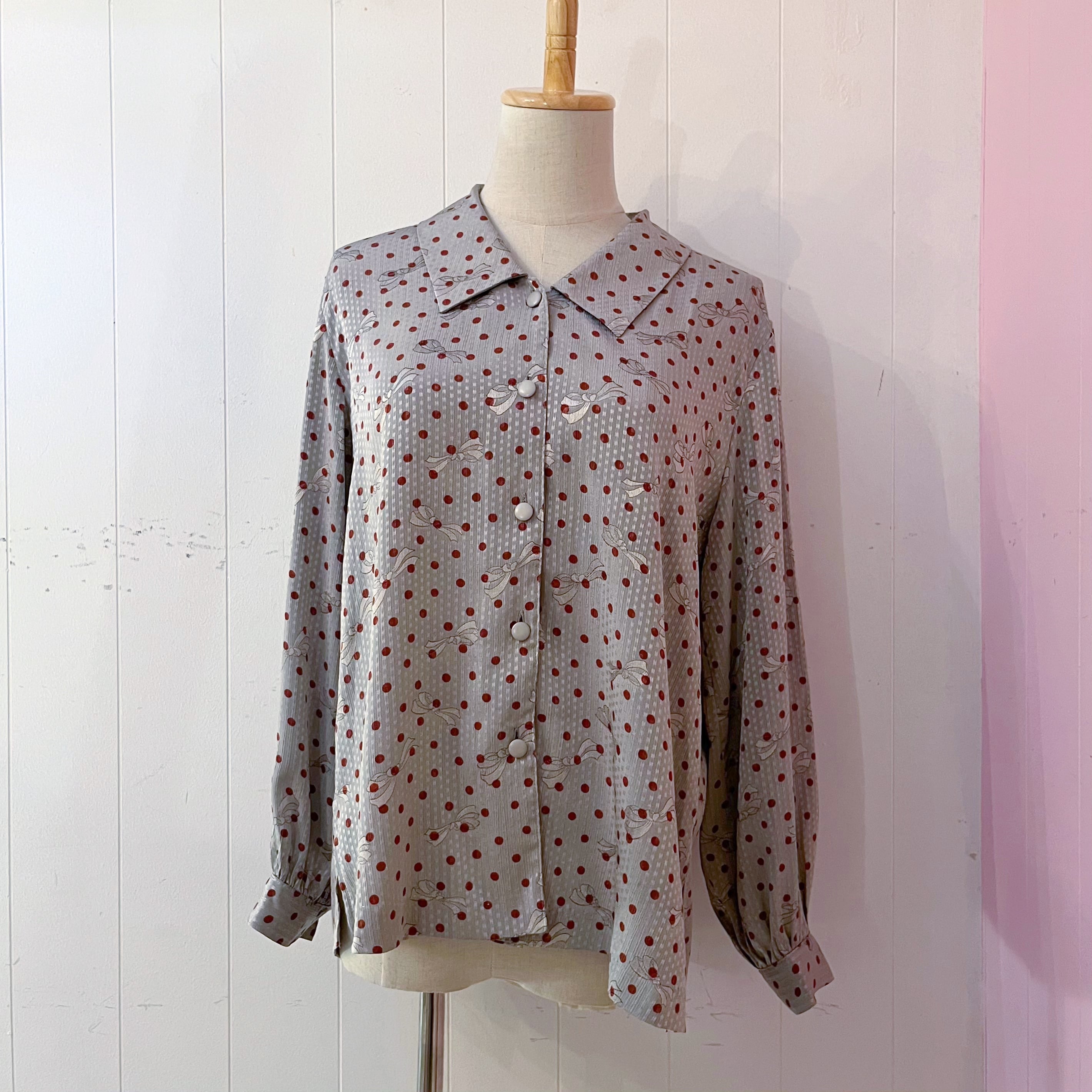 silver ribbon dot blouse
