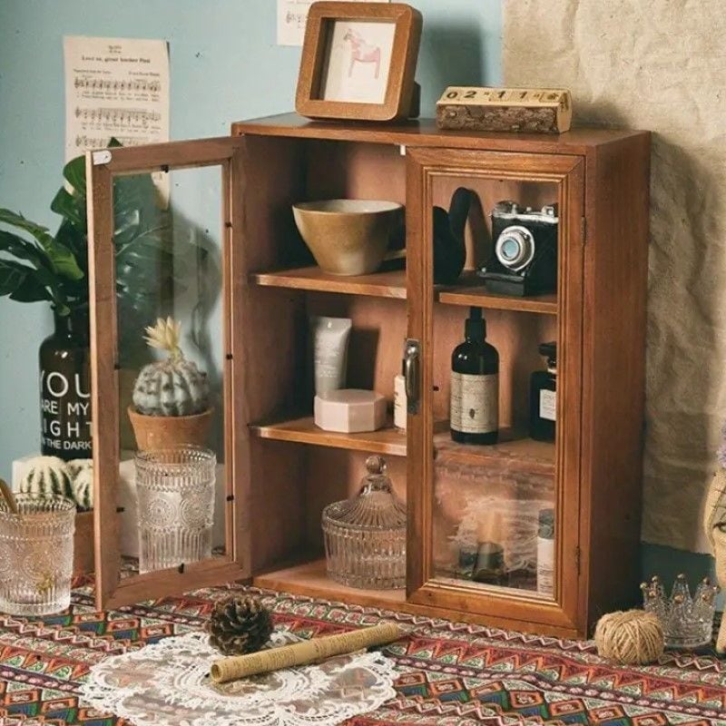 収納キャビネット レトロ調 木製 多機能 大容量 ヴィンテージ アンティーク おしゃれ インテリア 小物収納 ディスプレイ シェルフ カフェ風