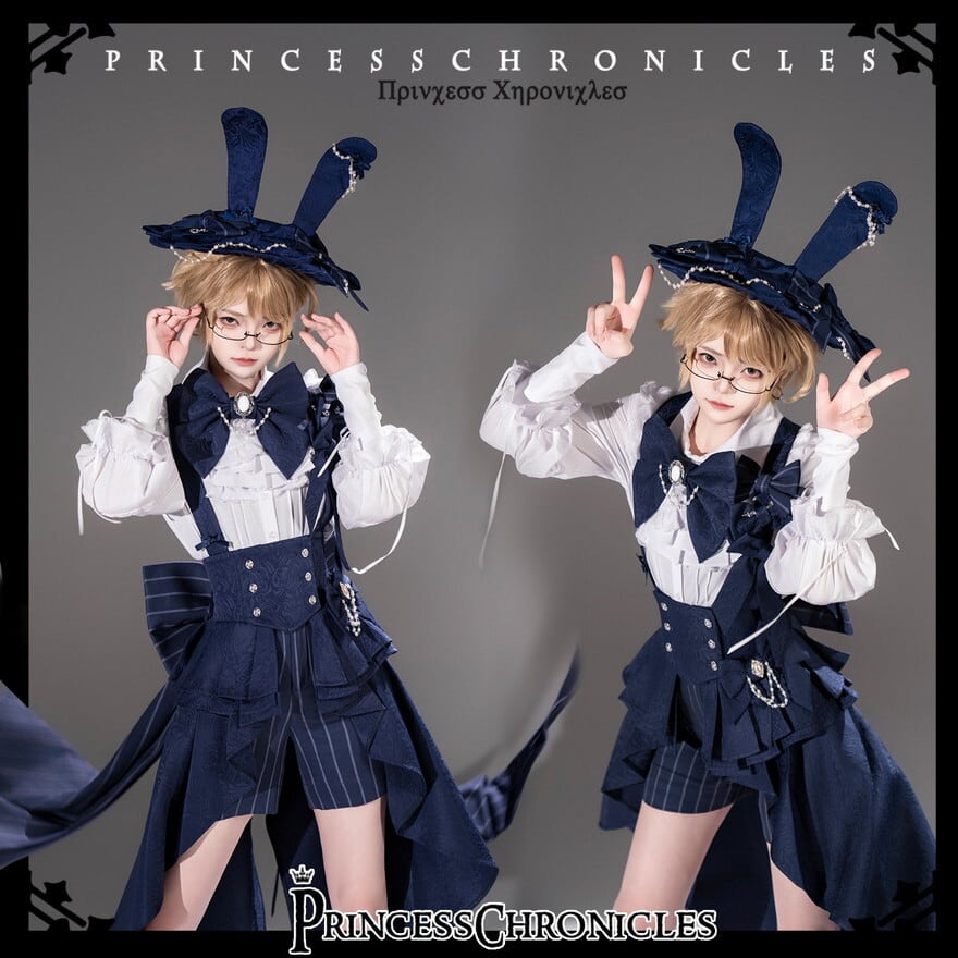 王子系ロリィタ スカートカバー 燕尾服風×宝石調装飾 ネイビー｜WithU