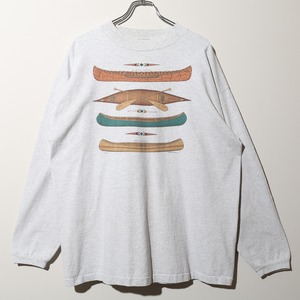 極美品 XL USA 90s Harborside Graphics カヌー 杢グレー L/S Tシャツ 長袖 ハーバーサイドグラフィックス