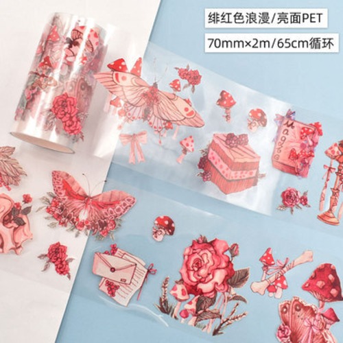 FT97 Five Treasure 五宝文創【绯红色浪漫】PET テープ 幅広7cm 白墨 剥離紙付