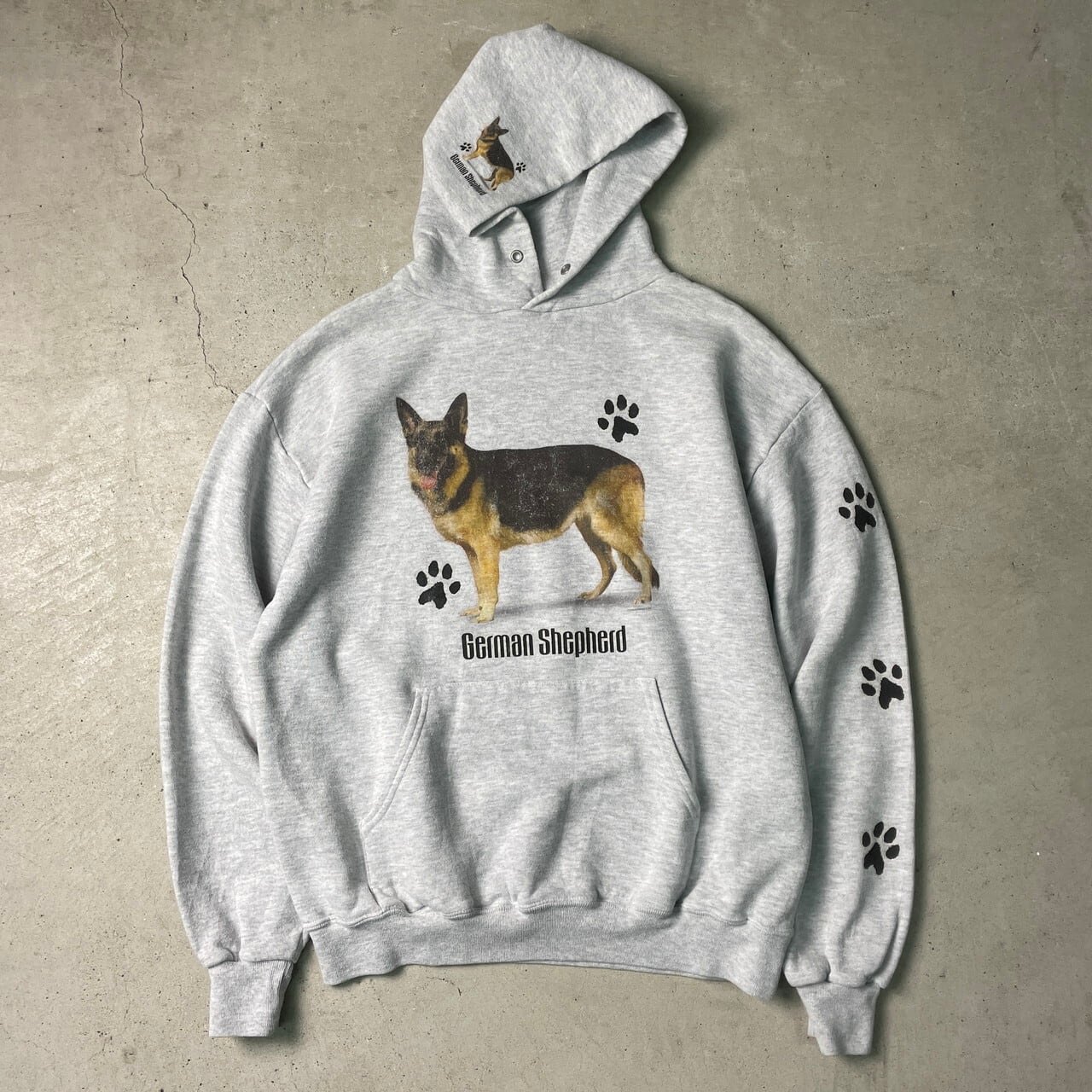 犬の刺繍付きグレーのパーカー（希少） 00年代 German Shepherd ジャーマンシェパード スウェットパーカー
