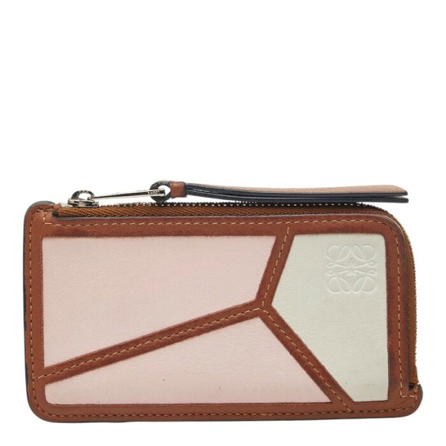 ロエベ アナグラム パズル コインケース カードケース ブラウン ピンク ホワイト レザー レディース LOEWE 【中古】