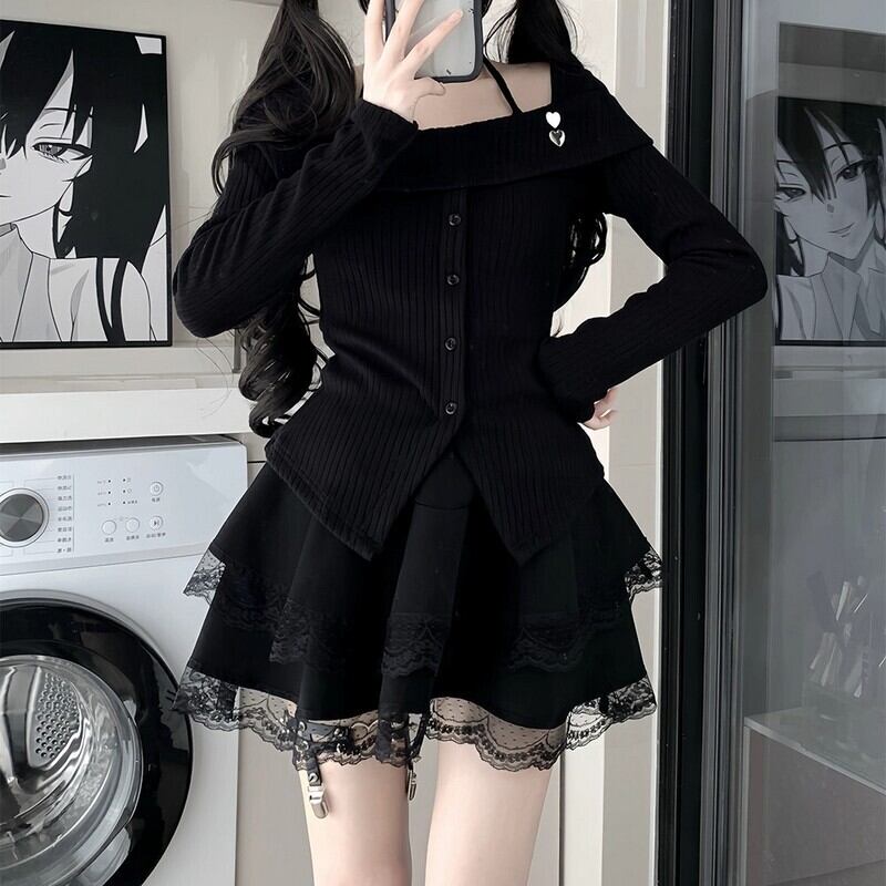 Button design ribbed pullover r0039