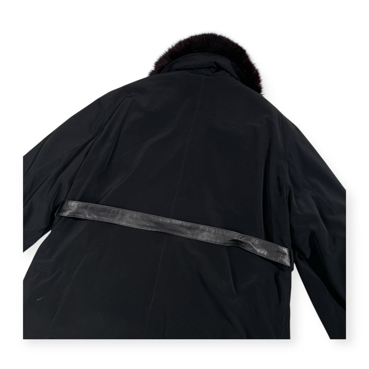 イタリア製 GRANDI グランディ 毛皮 ファー 付き コート /ベルト付き /ブラック/ビンテージ/毛皮取り外し可能