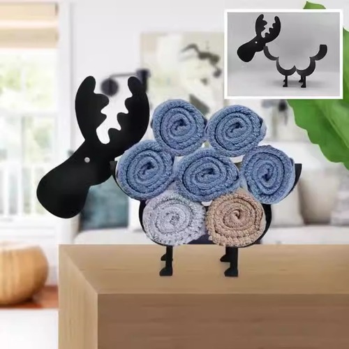 動物装飾 トイレットペーパーホルダー ユニーク ヘラジカ トイレットペーパーロールホルダー 収納付き ユニーク トナカイ 壁収納バスケット ティッシュオーガナイザー ブラック カフェ