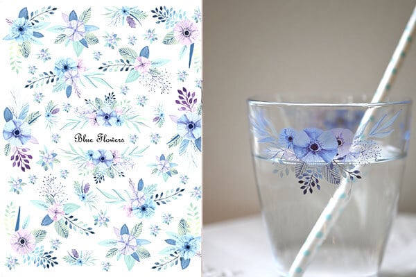 ガラス用】 水彩 ブルーフラワー BlueFlours A4サイズ ガラス用】 水彩 ブルーフラワー BlueFlours A4サイズ