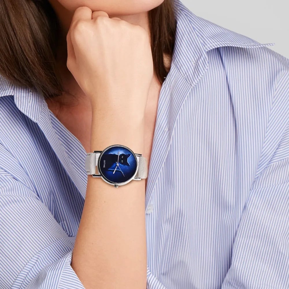 □猫時計♪レディース腕時計☆ブルーバック♪黒猫ちゃん！！おしゃれ