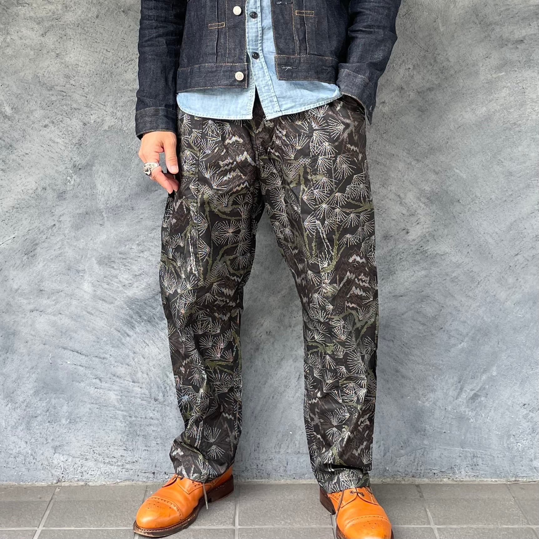 着物リメイクパンツ - kimono elastic waist pants