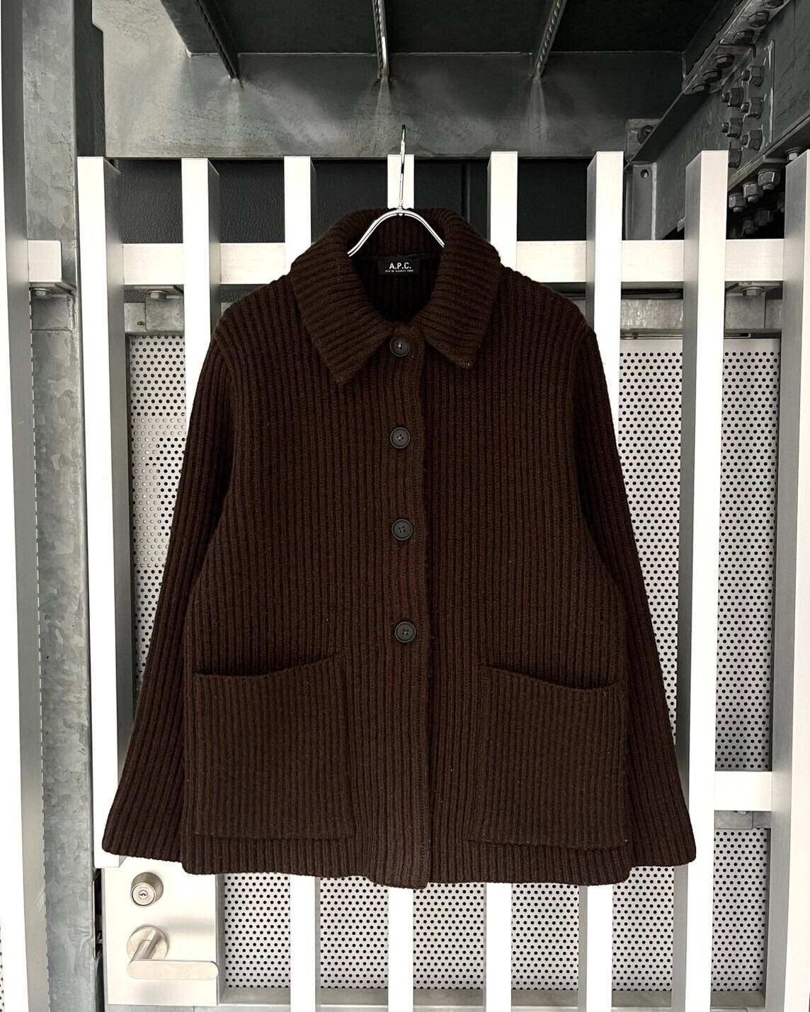 HIVER 1998／フランス製 リブニットカーディガン ダークブラウン 