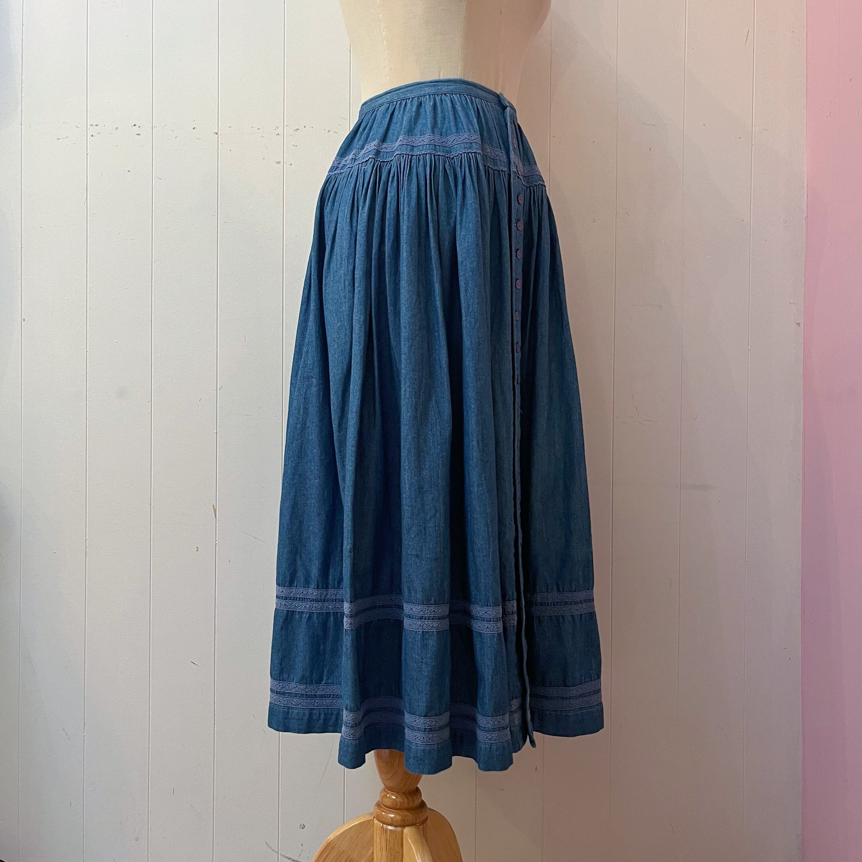 PINKHOUSE / denim lace tiered skirt