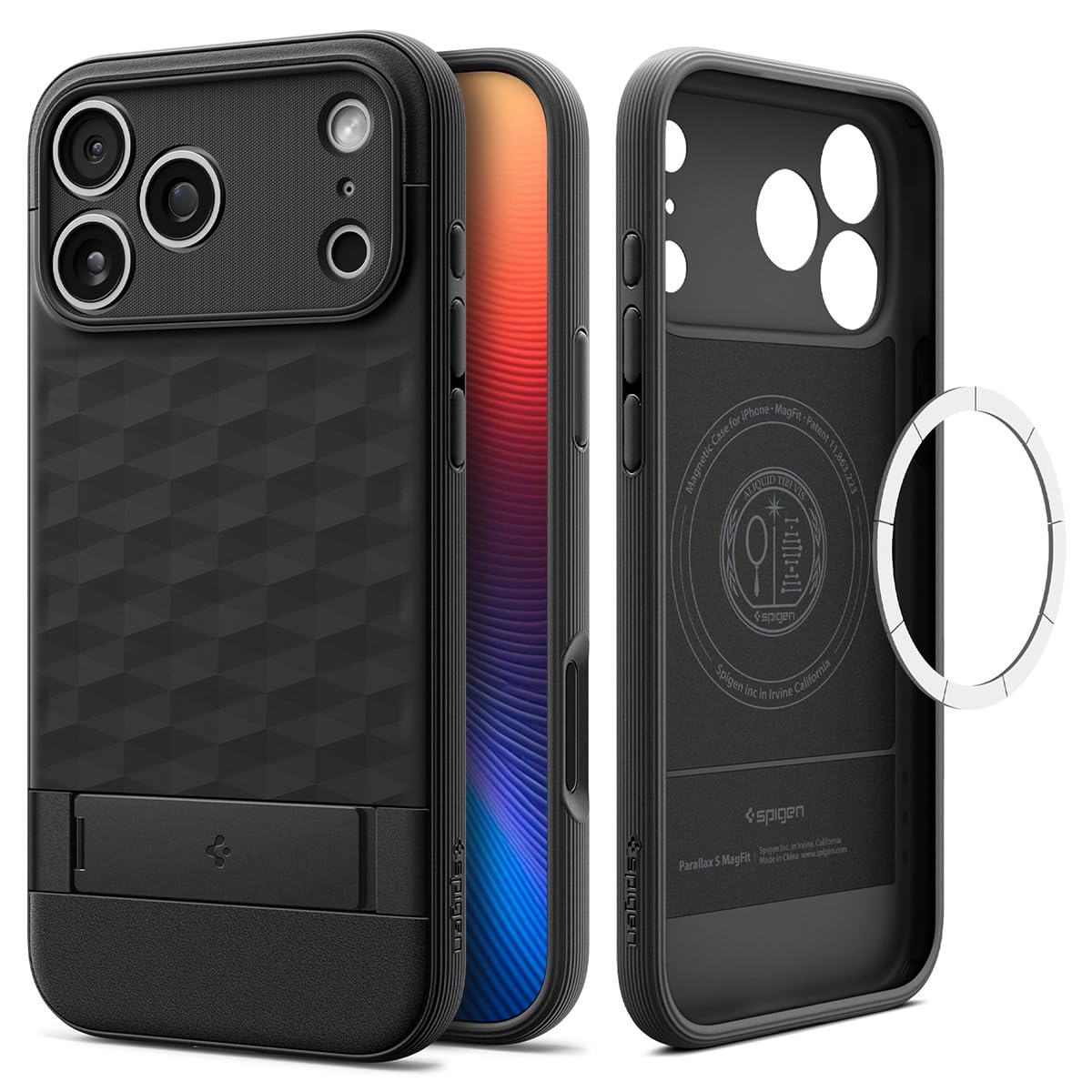 Spigen iPhone 18 Pro Max / 17 Pro Max ケース スタンド付き パララックスS・マグフィット(マット・ブラック)