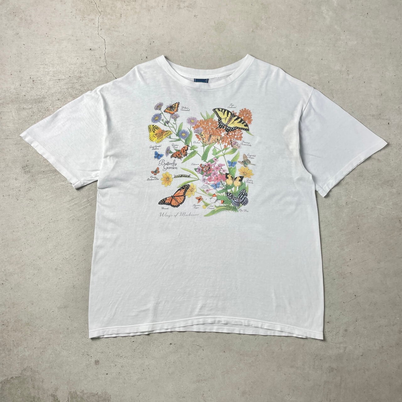 90年代 USA製 フラワー 蝶 アート プリント Tシャツ メンズXL 古着 90s 