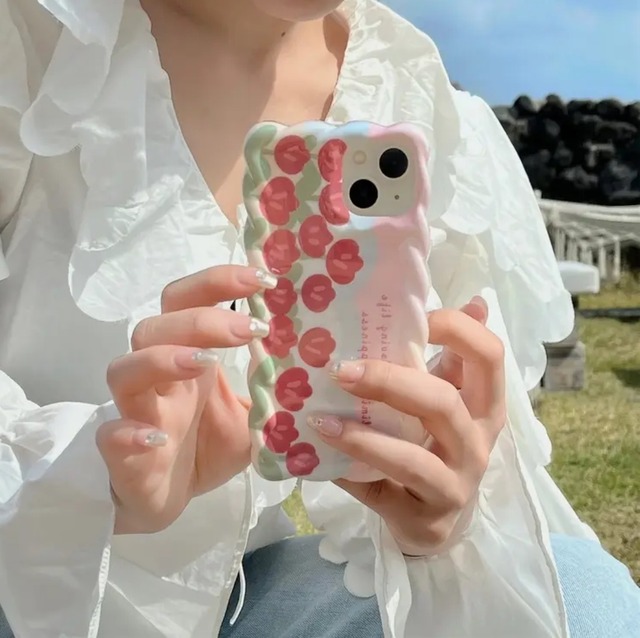 iPhoneケース iPhone14 iPhone13 ツイスト 花柄 チューリップ 春 かわいい スマホケース おしゃれ 韓国 2400