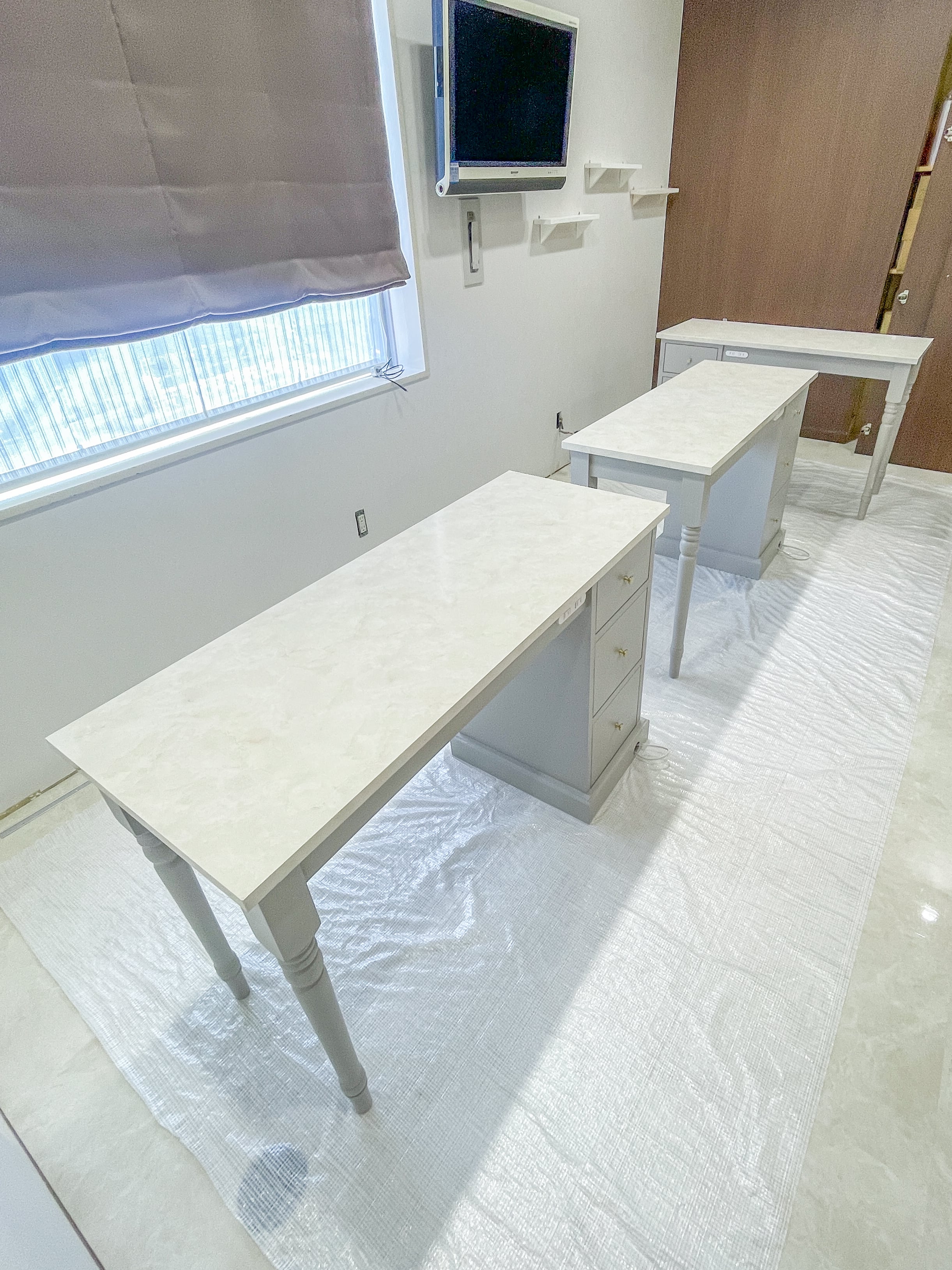 引出し付きネイルテーブル大理石1150 （ネイルデスク・オーダーメイド