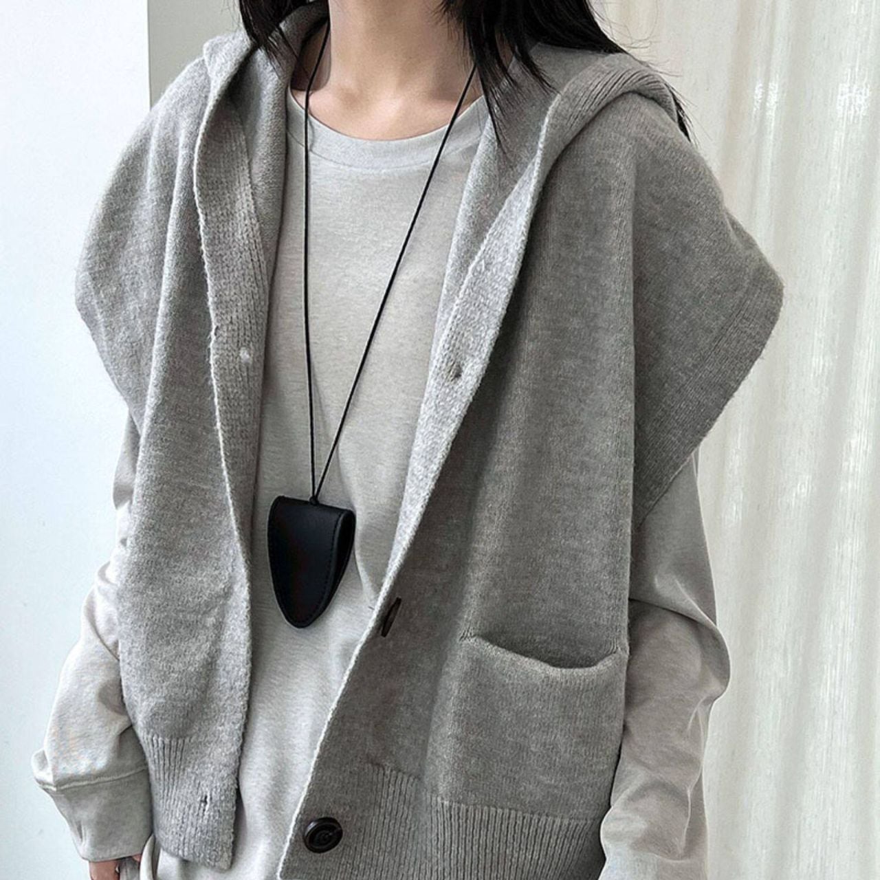 やわらかニット フード付きベスト Ln00465