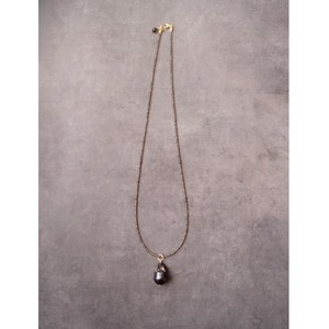 【K14gf】Colored Stone Plane Necklace＋Charm Set／プレーンネックレス＋チャームセット（Baroque Pearl × Smoky Quartz）