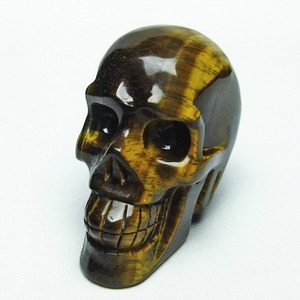 イエロータイガーアイ 手彫り-卓上置物-ドクロ-スカル  154-38