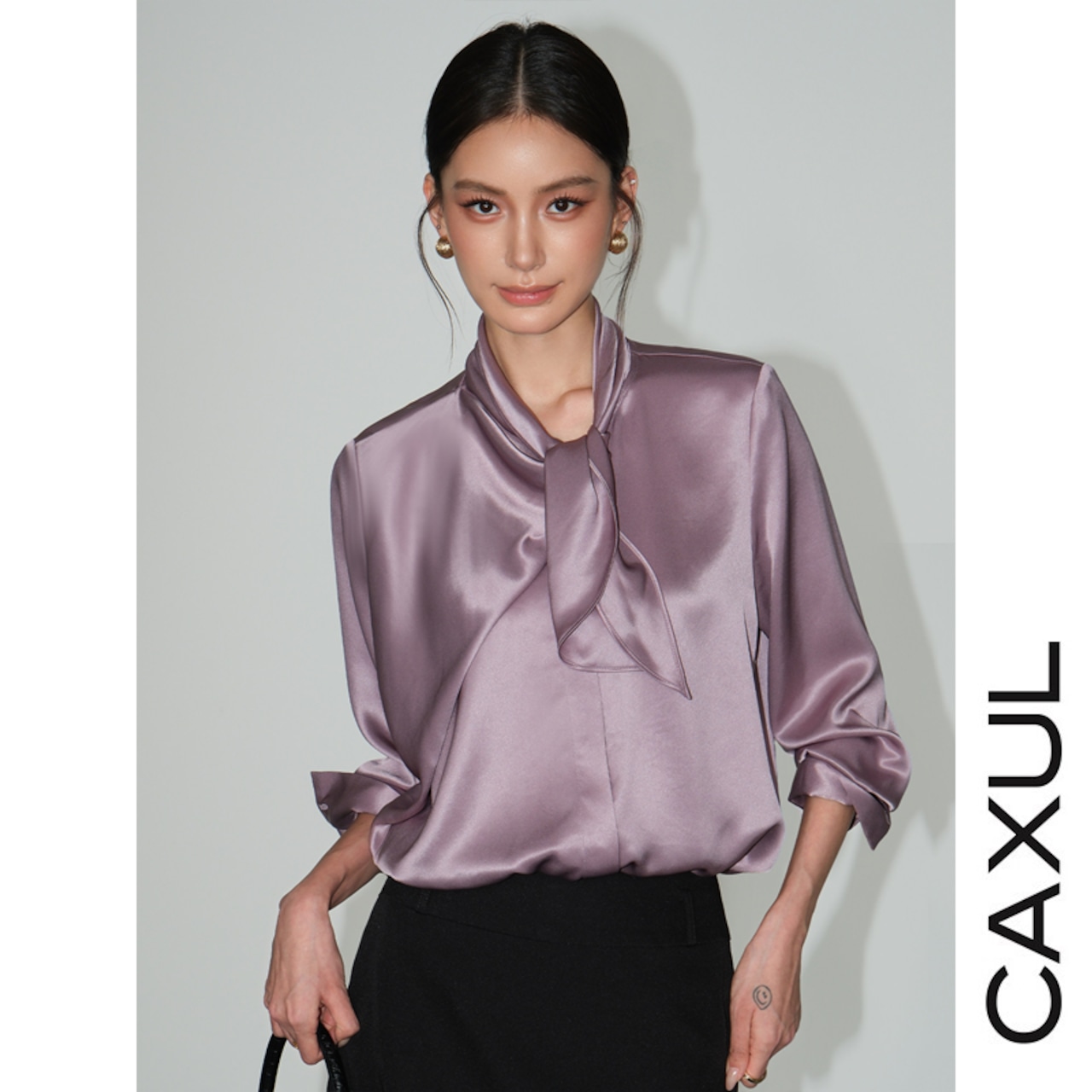 Satin Scarf Collar Blouse/2color