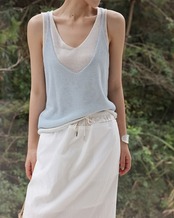 V-neck two-tone knit tank top L0175