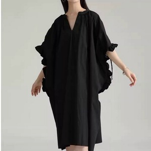 Vネックドローストリングシャツワンピース A0261