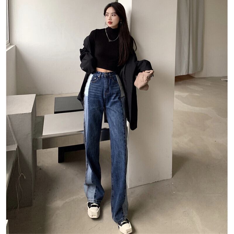 オータムウィンターカラールーズパンツ ハイウェストウェスト薄手ワイドレッグジーンズ レディース 秋物 冬物 ワイドパンツ ガールズファッション62285671676