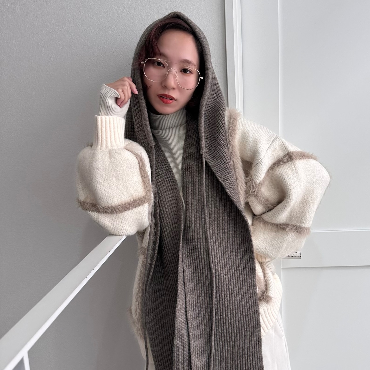 バラクラバフードマフラー/グレージュ