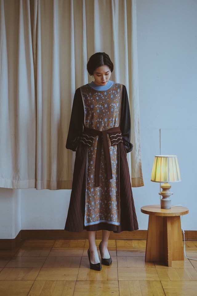 YUKISHIMANE Flower Sparkle Knit vest dress+belt