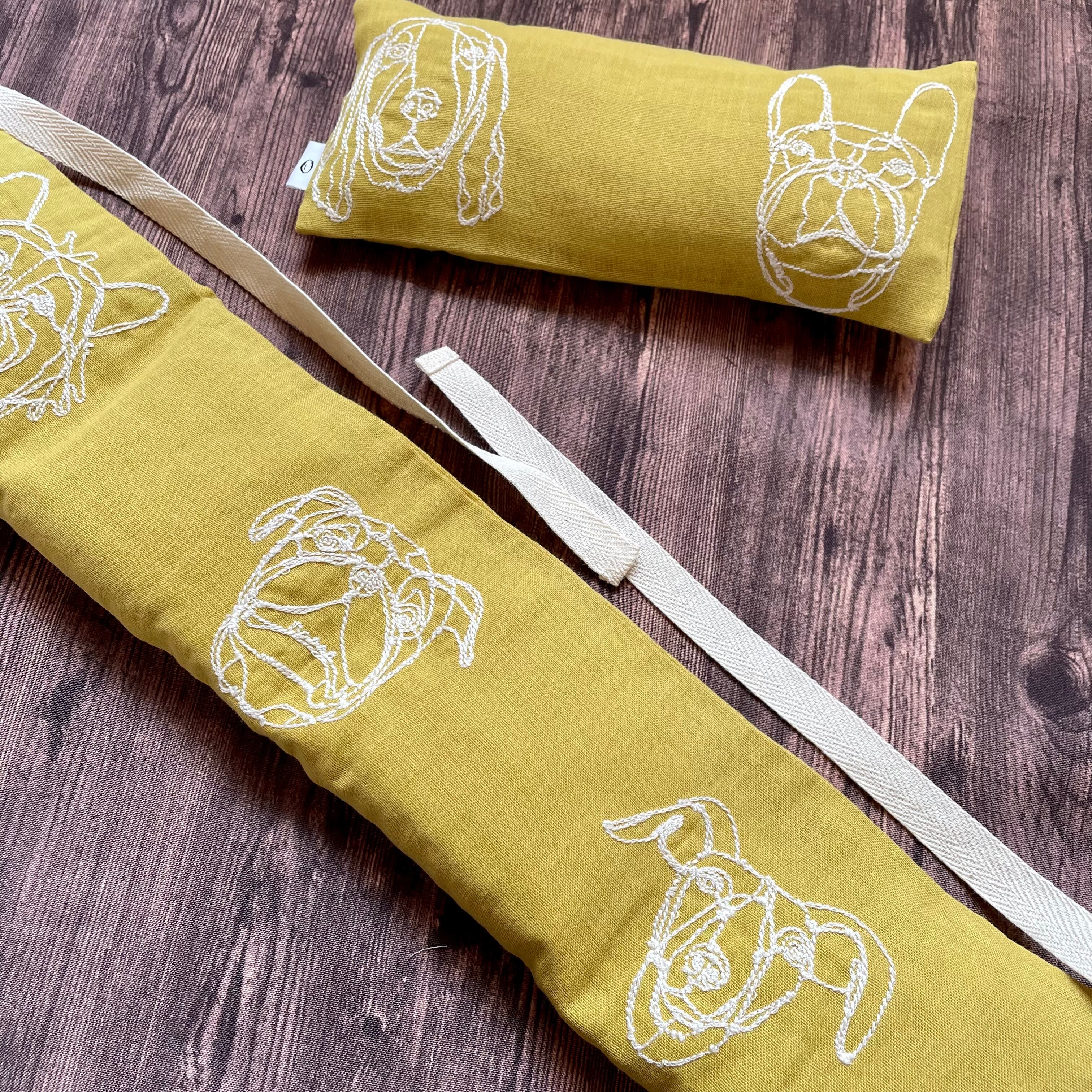 首・肩用》米ぬか・玄米カイロ（選べるハーブ）犬刺繍 マスタード