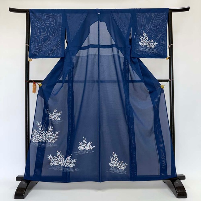 訪問着 付け下げ 絽 夏用 夏 洗える着物 礼装 ポリエステル 裄64.5cm Aランク M サイズ 紺 4189