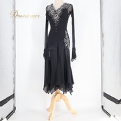 社交ダンス 衣装 Dance fashion design room ドレス ワンピース ラテン ブラック系 黒 レース デモ 競技 ダンス パーティ 発表会 軽い 薄い 長袖 上品 高級感 舞台衣装 エレガント 上品